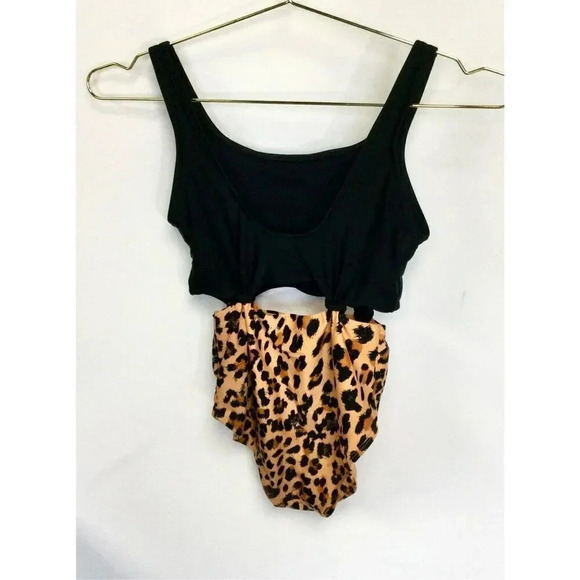 Art Class kids girls Size Large 10/12 One Piece Swimsuit Black Gold Animal Print - Picture 2 of 9